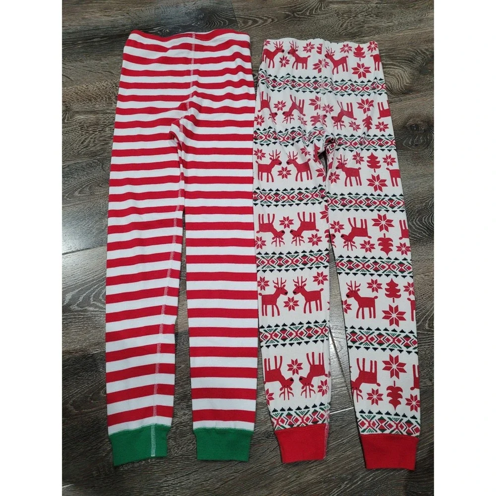 Hanna Andersson Kids 10 Pajama Pants Red Stripe Fair Isle Reindeer Christmas #10